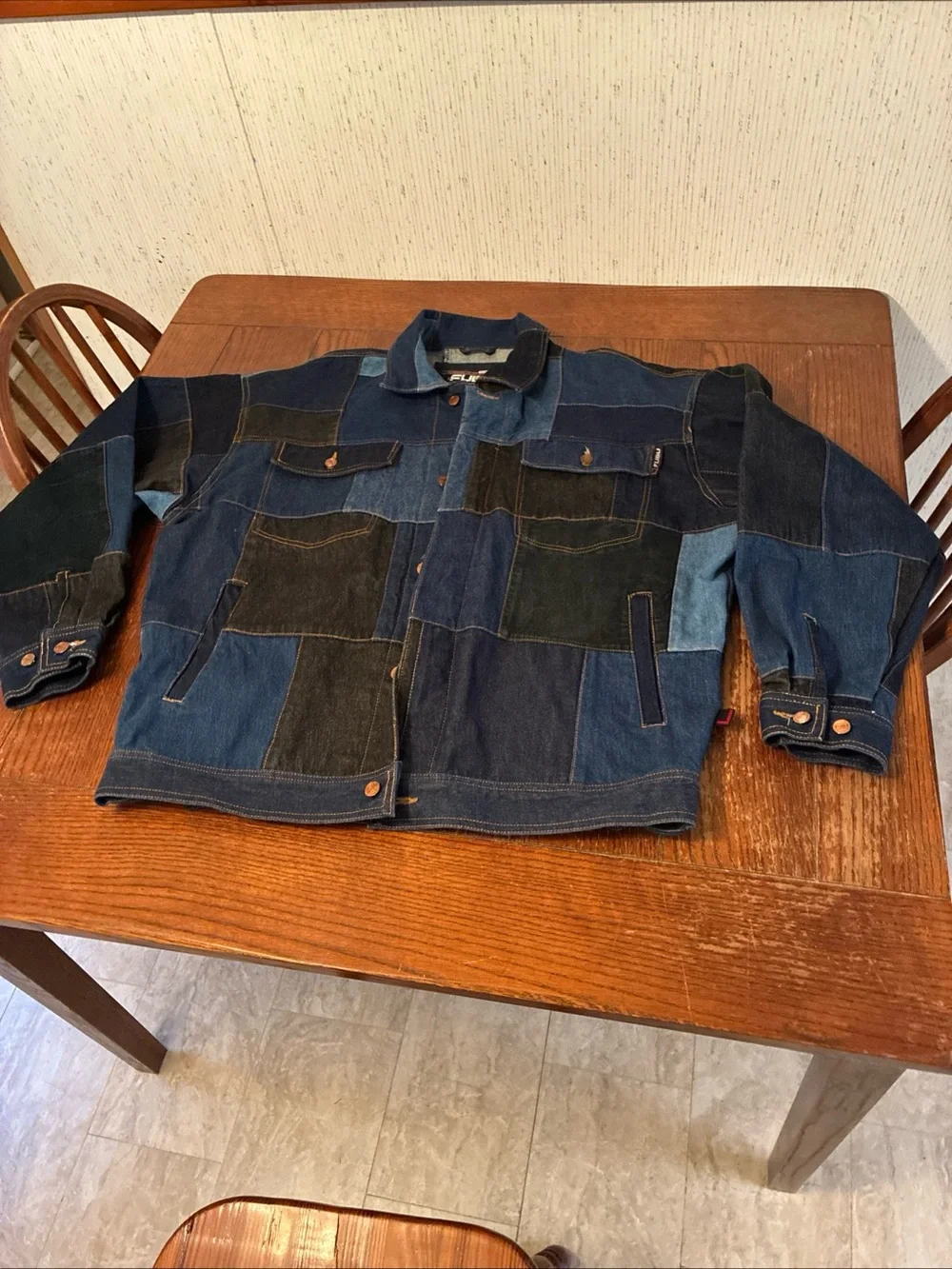 Vintage FUBU Patchwork Denim Jacket Men’s XL Trucker Coat Suede 1990’s